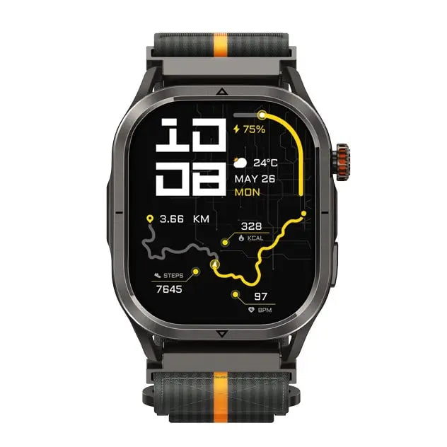 kospet-22mm-woven-_nylon_sport-loop-strap-black-1#color_Dark Grey / Orange Stripe