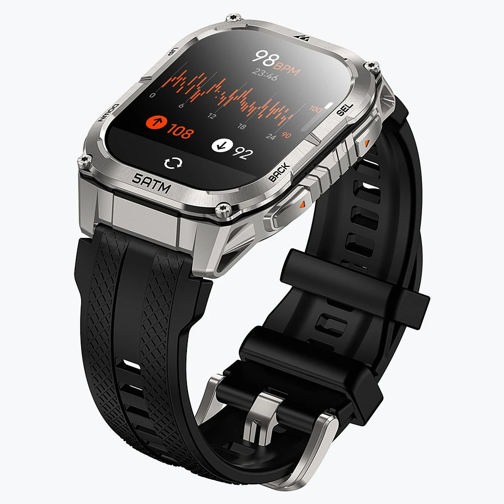 KOSPET tank m4c smartwatch silver with silicone straps#color_silver^package_Silicone Basic