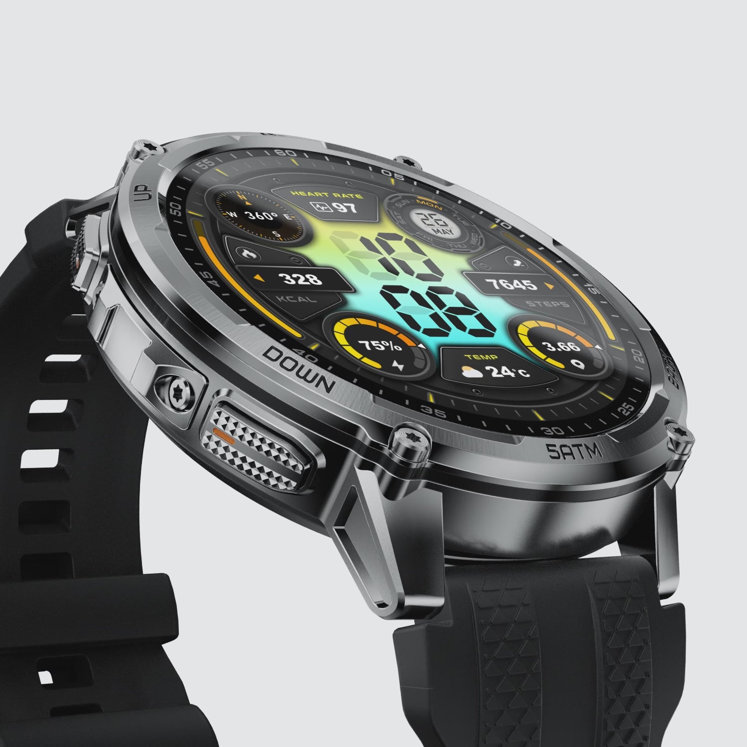 KOSPET tank t4c smartwatch silver with silicone straps#color_silver^package_Silicone Basic