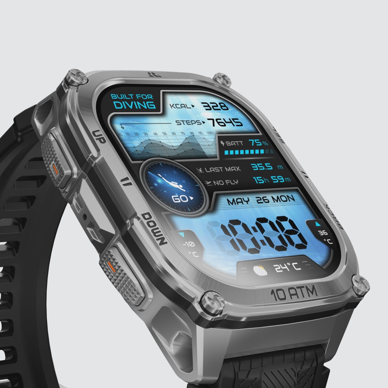 KOSPET tank m4 smartwatch silver with silicone straps#color_silver